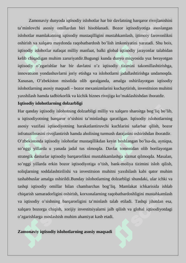 Iqtisodiy islohotlar davr talabi 2