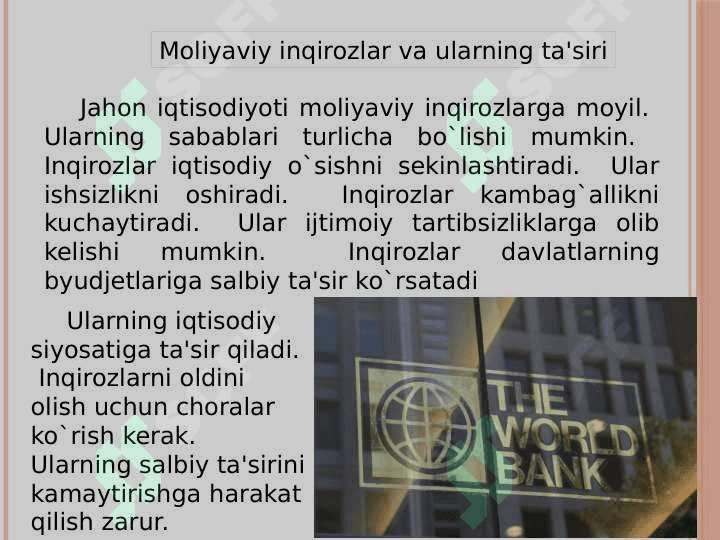 Moliyaviy globallashuv sharoitida jaxon bank tizimidagi o’zgarishlar 7