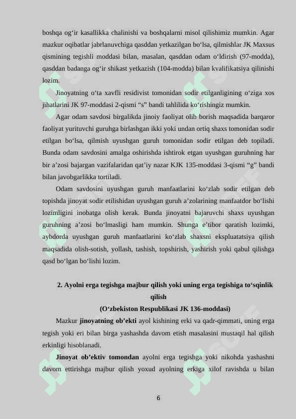 Shaxsning ozodligi, sha’ni va qadr-qimmatiga qarshi jinoyatlar 6
