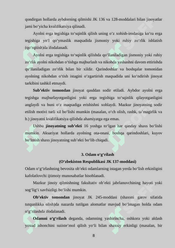 Shaxsning ozodligi, sha’ni va qadr-qimmatiga qarshi jinoyatlar 8