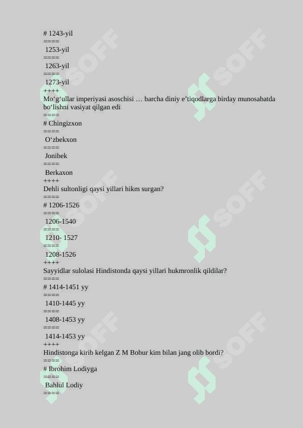 Tarix fanidan Gost savollari namunalari 2