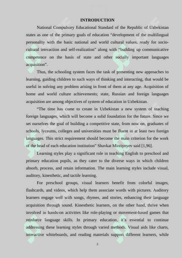 Learning styles in teaching English for preschool groups and primary education pupils 2