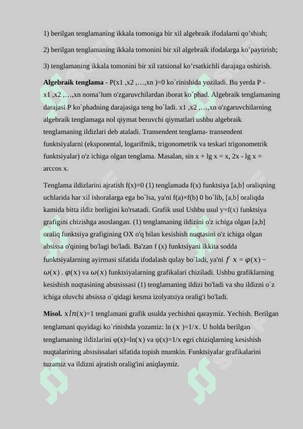 Algebraik va transsendent tenglamalarni taqribiy yechishda vatarlar va Nyuton usullarini samaradorlik bo’yicha taqqoslash. 7