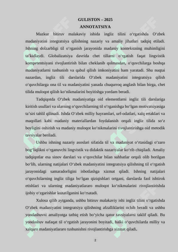 Ingliz tilini oʻrgatishda Oʻzbek madaniyatini integratsiya qilish 2