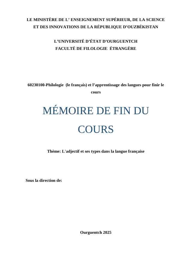 L'adjectif et ses types dans la langue française