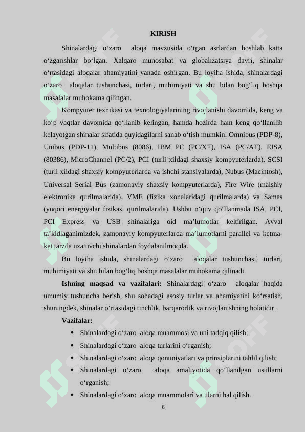 Shinalardagi o‘zaro aloqa (Bus interconnection) 6
