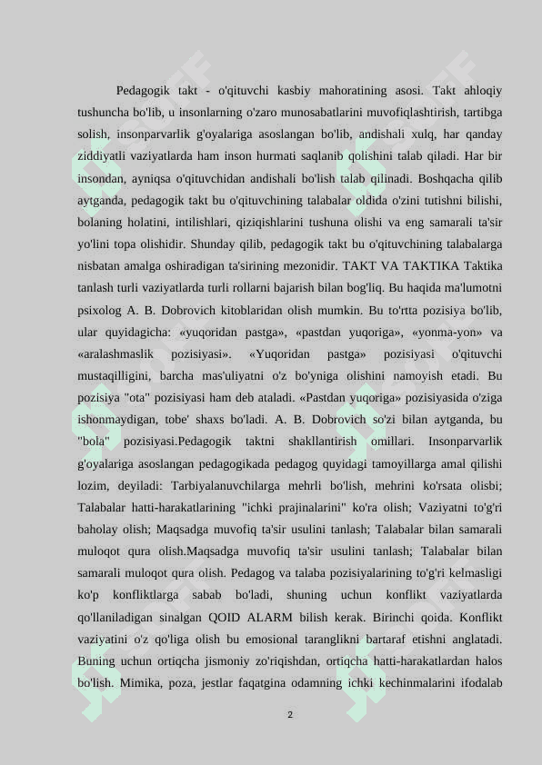 Takt va pedagogik takt haqida tushuncha. 2