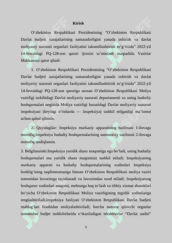 Moliya organlari tomonidan moliyaviy nazoratni amalga oshirilishi 2
