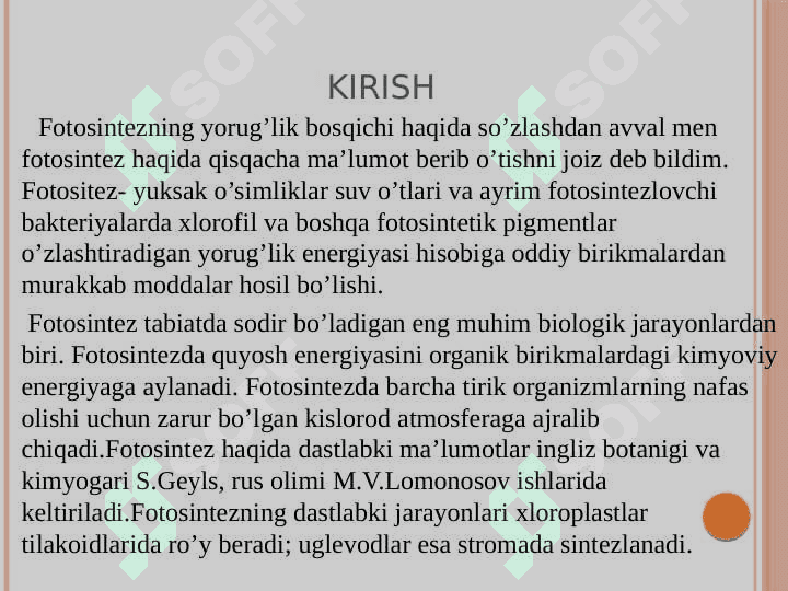 Fotosintezning YORUG’LIK BOSQICHI 2