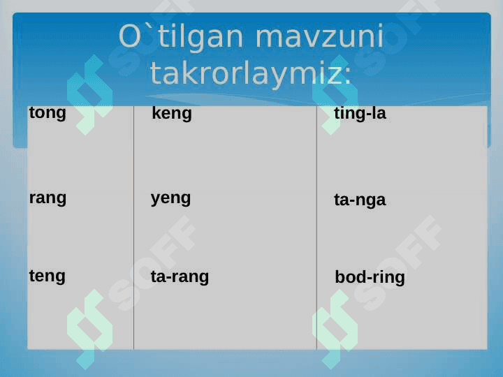 ALIFBE 	“ng  tovush va ng  harglarini mustahkamlash” 8