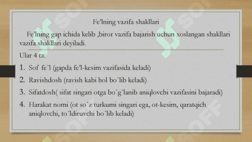 Slayd Fe'lning vazifa shakillari 5