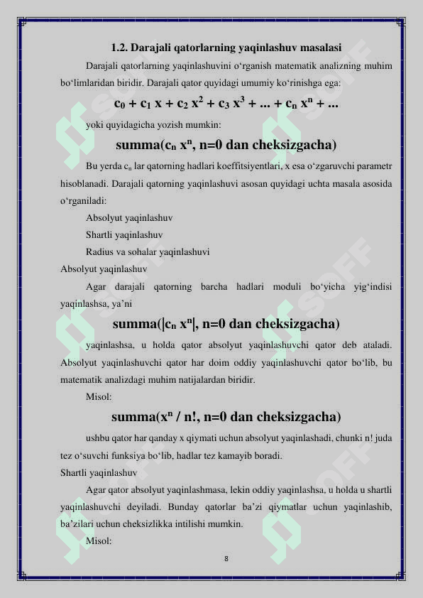 Darajali qatorni hadma had diffrensiallash va integrallash 8