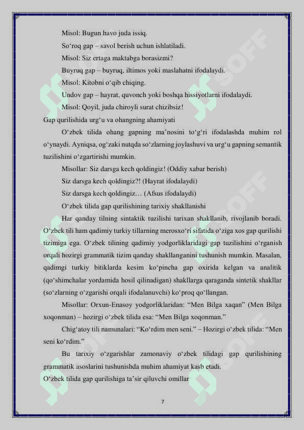 O'zbek tili gap qurilishida funksional va nofunksional to'ldiruvchilar 7