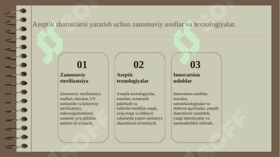 Aseptika sharoiti yaratishning o'ziga xos tomonlari va muammolari 3