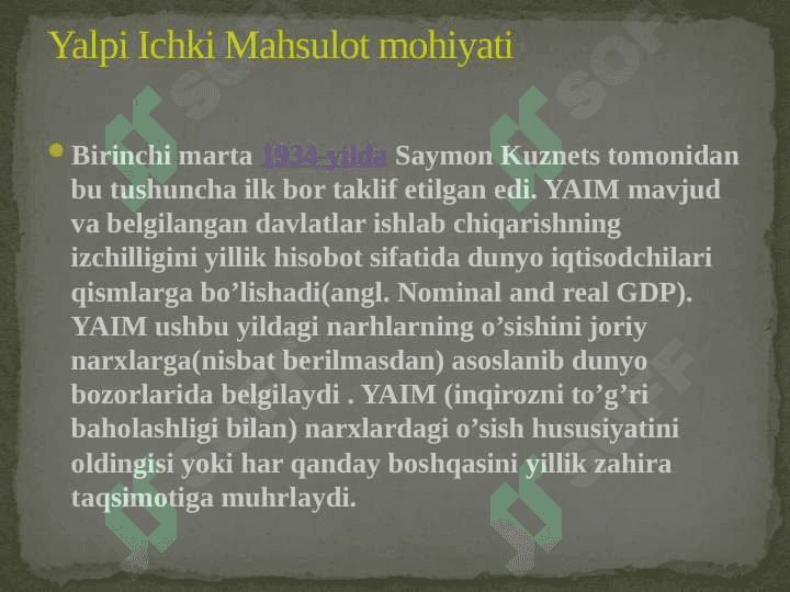 Milliy hisoblar tizimida yalpi ichki mahsulot ko’rsatkichini hisoblash shartlari va usullari 3