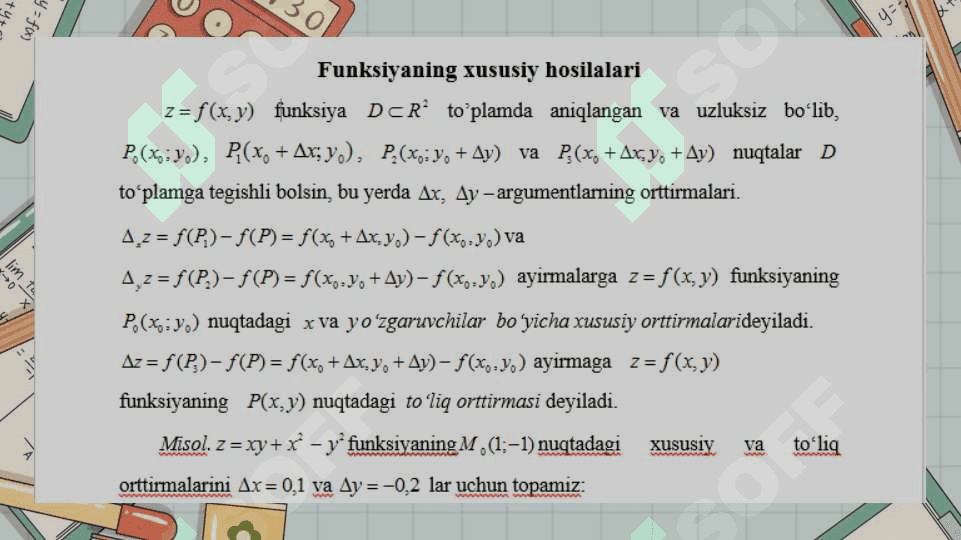 Xususiy hosila va yuqori tartibli hosila 2