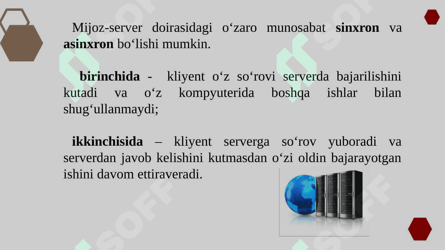 Tarmoq modellari. (Mijos-server arxitekturasining turlari) 7
