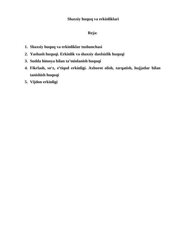 Shaxsiy huquq va erkinliklari