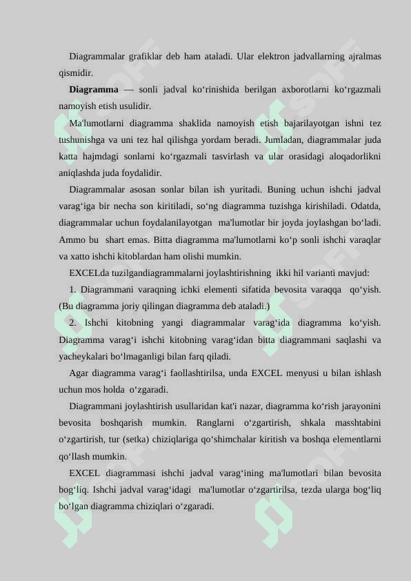 Excel dasturida Diagrammalar bilan ishlash 2