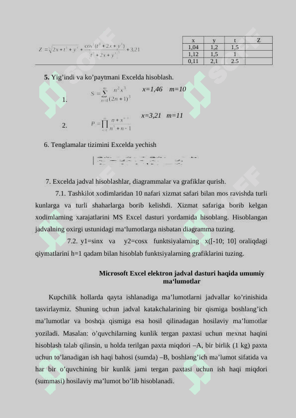 Excel dasturida iqtisodiy masalalarni yechish. Excel dasturida matematik masalalarni yechish. Progressiya. Saralash amali. 2