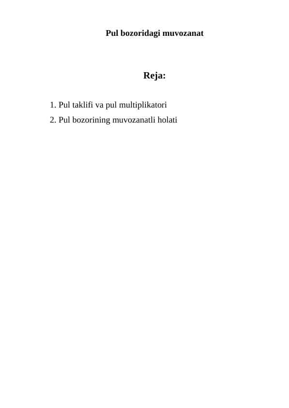 Pul bozoridagi muvozanat