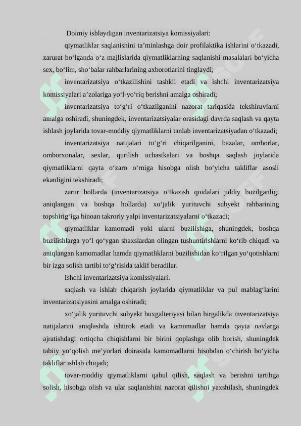 Materiallardan foydalanishni nazorat qilish va inventarizatsiyanidan o‘tkazish. 3
