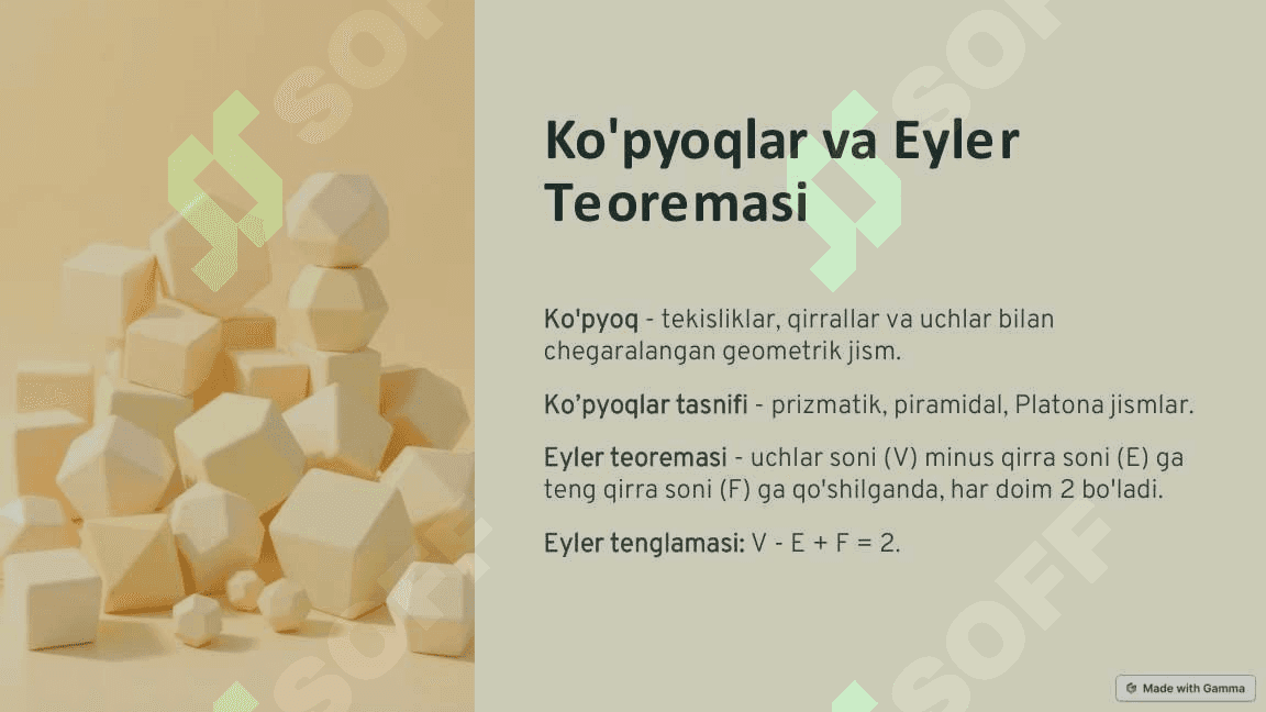 Ko‘pyoqlar. Aylanma jismlar 4
