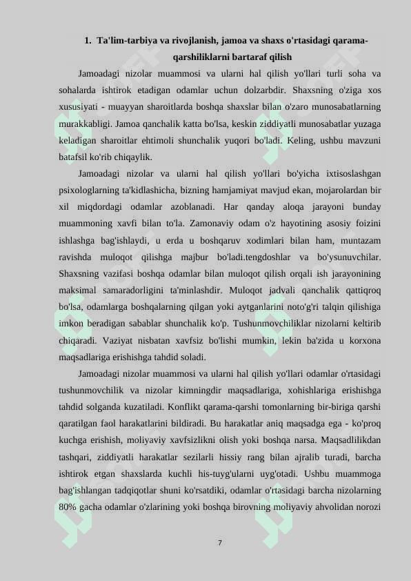 Tarbiya jarayonida jamoa bilan shaxs õrtasidagi qarama qarshiliklarni bartaraf etish 7