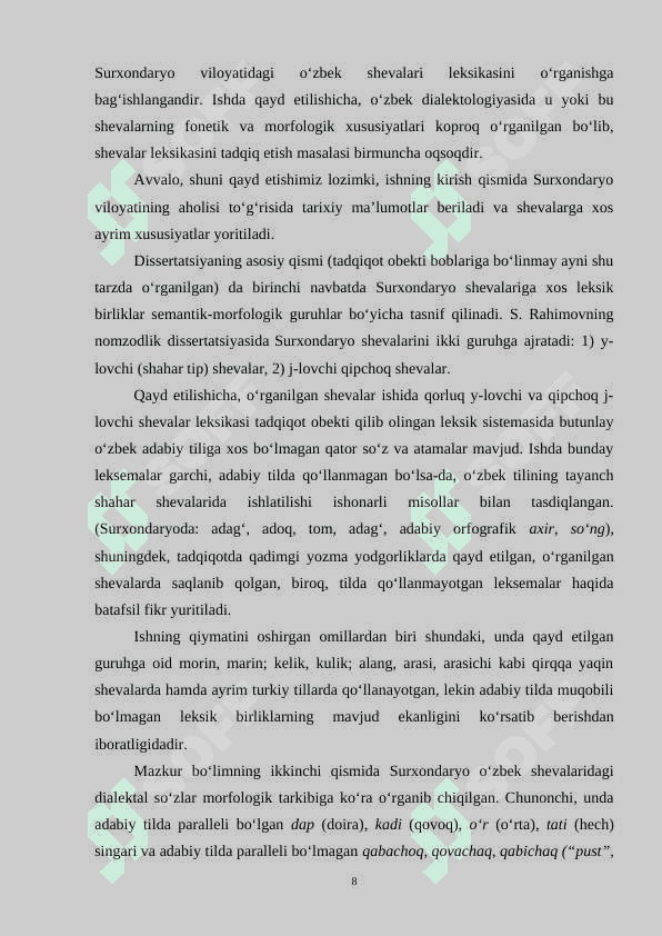 OʻZBEK SHEVALARINING UNLILAR TIZIMI (ANIQ BIR SHEVA MISOLIDA) 8
