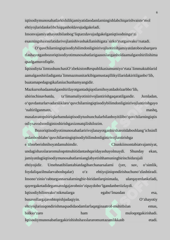 Boshlang‘ich sinf o‘quvchilarining iqtisodiy bilmdonligini rivojlantirish. Kurs ishi 6