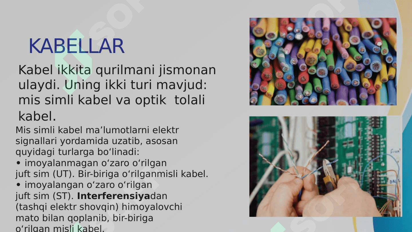Tarmoq komponentlari. Kabel, Jek, Hub, Swich, Router, modem 4