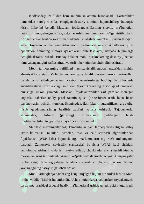 Mobil tizmlar va tarmoqlari zaiflik va tahdidlar 5
