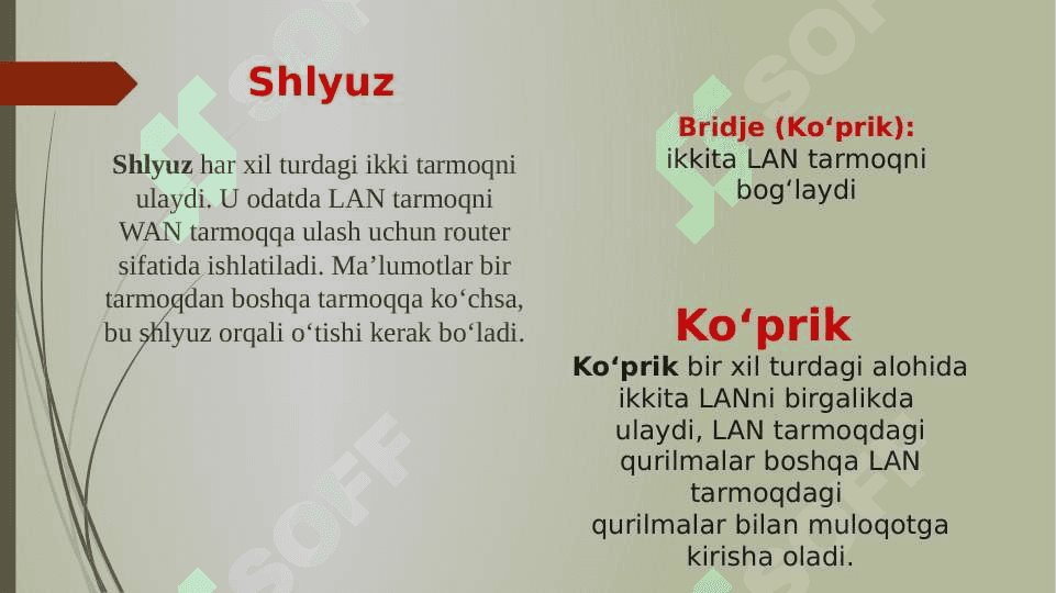 Shlyuz, Bridj va Fayervol. Bit oqimini uzatish. 2