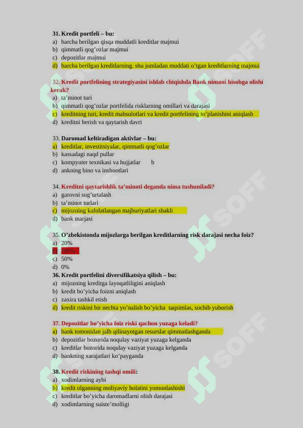Bank ishi test javoblari bilan 5