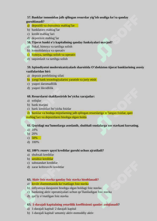Bank ishi test javoblari bilan 8
