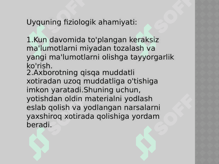 Uyquning fiziologik ahamiyati va fasliy            uyquni chaqiruvchi omillar 4