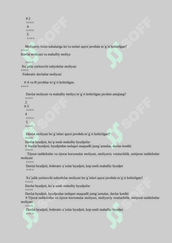Moliya test javoblari bilan 6
