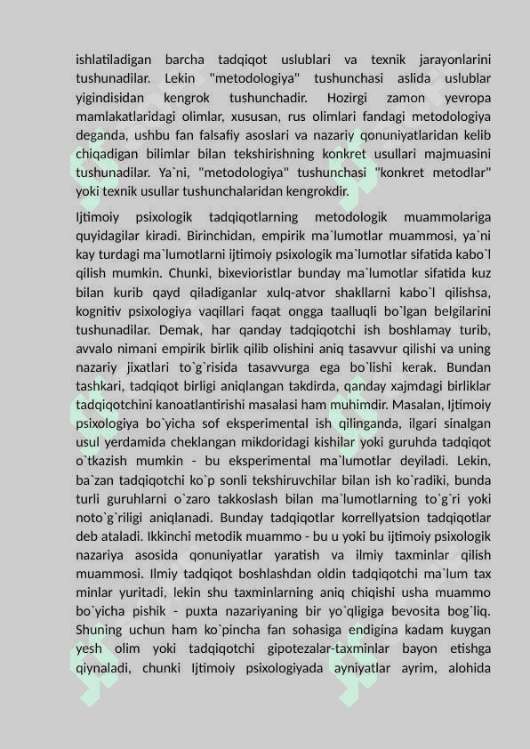 Ijtimoiy psixologik tadqiqotlar metodologiyasi   Tushunchasi. 3