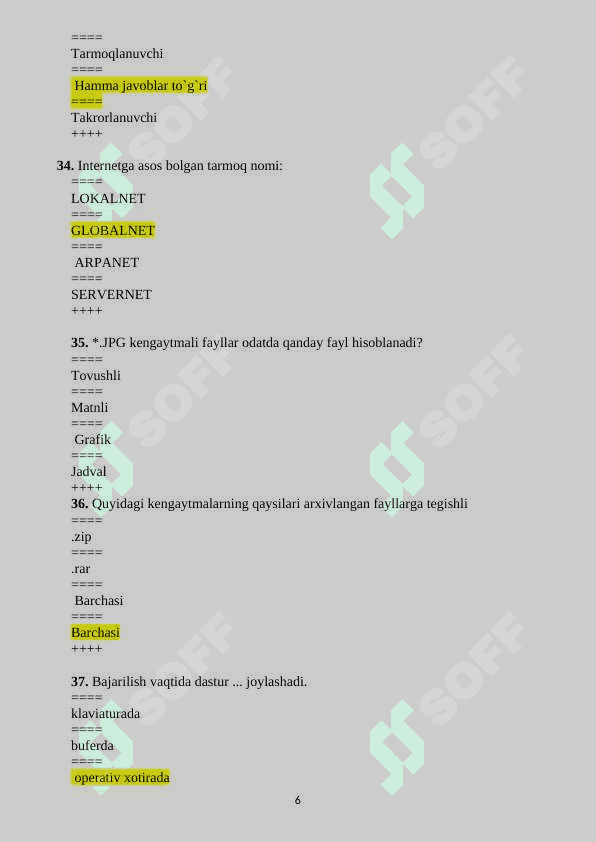 Informatika test javoblari bilan 6