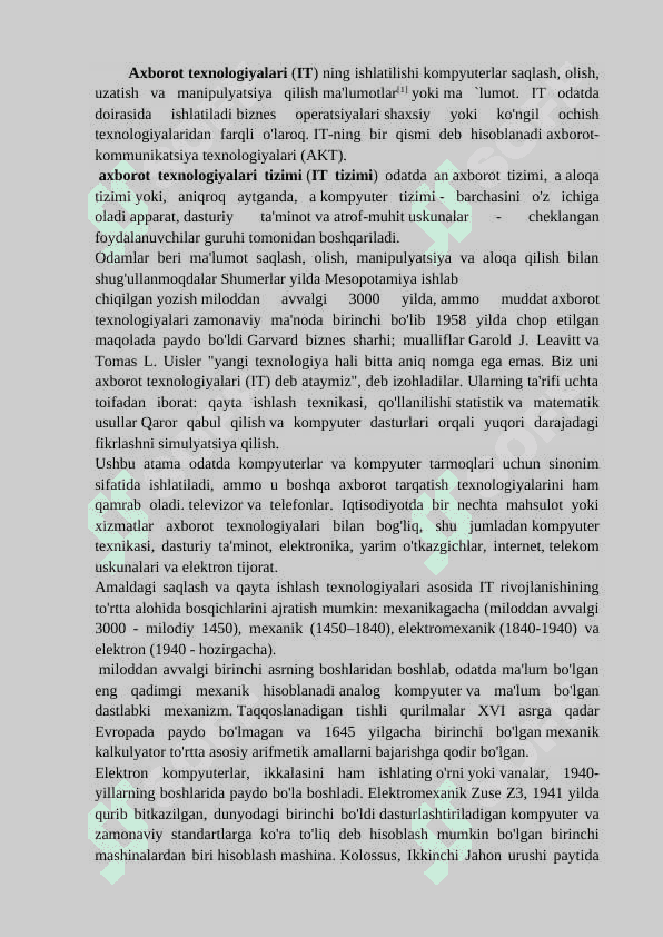 AXBOROT TEXNOLOGIYALARINI VAZIFASI VA UMUMIY TASNIFI 2