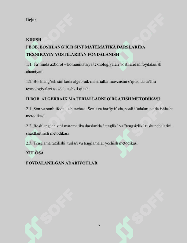 Boshlang'ich sinflarda algebraik materiallar mavzusini o'qitishda texnika vositalaridan foydalanish 2