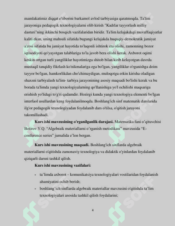 Boshlang'ich sinflarda algebraik materiallar mavzusini o'qitishda texnika vositalaridan foydalanish 4