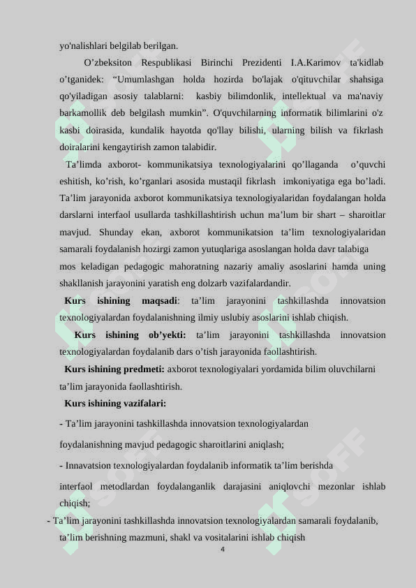 INFORMATIKA DARSLARIDA O`QUVCHILAR BILIM KO`NIKMA VA MALAKALARINI NAZORAT QILISH BAHOLASHNING ZAMONAVIY VOSITALARI 4