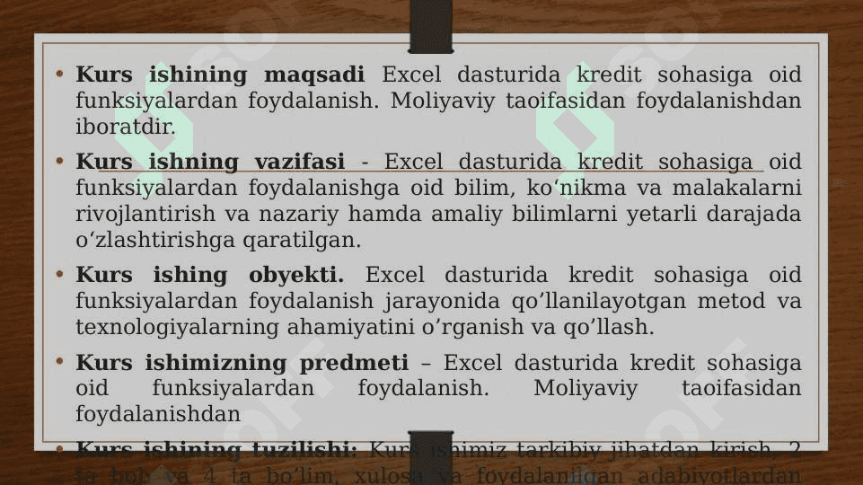 Excel dasturida kredit sohasiga oid funksiyalardan foydalanish. Moliyaviy taoifasidan foydalanish 5