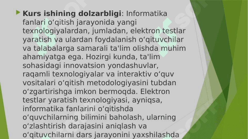 INFORMATIKA FANLARINI O’QITISHDA ELEKTRON TESTLAR YARATISH TEXNOLOGIYASINING SAMARALI USULLARI 2
