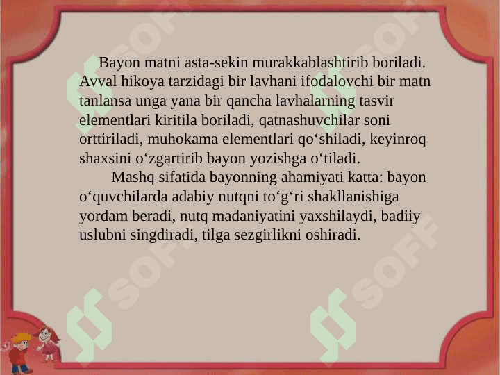 BOSHLANG‘ICH SINF O‘QUVCHILARINI BAYON YOZISHGA O‘RGATISH. 4
