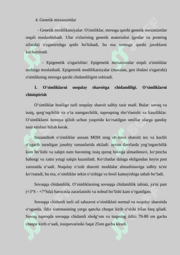 stress. moslashuv va chidamlilik. O'simliklar chidamliligining umumiy mexanizmlari 3