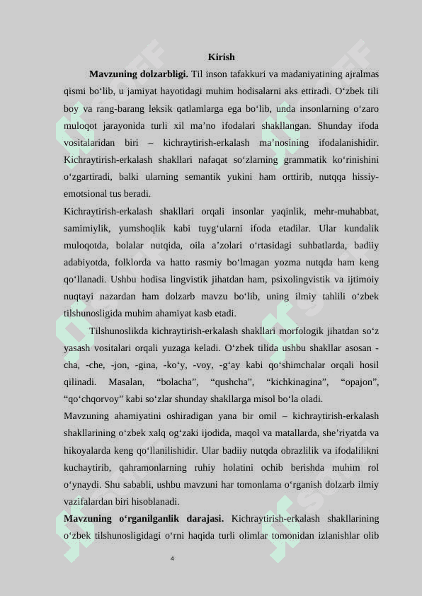 O'zbek tilida kichraytirish-erkalash ma'nosining ifodalanishi 4