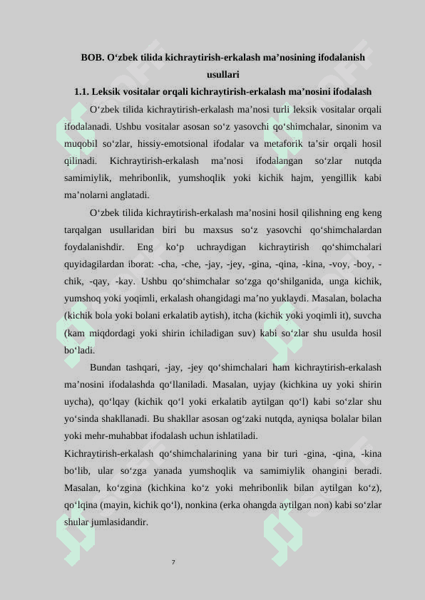 O'zbek tilida kichraytirish-erkalash ma'nosining ifodalanishi 7