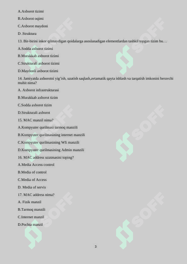 KIberxafsizlik 200 talik test savol javobi bilan 3